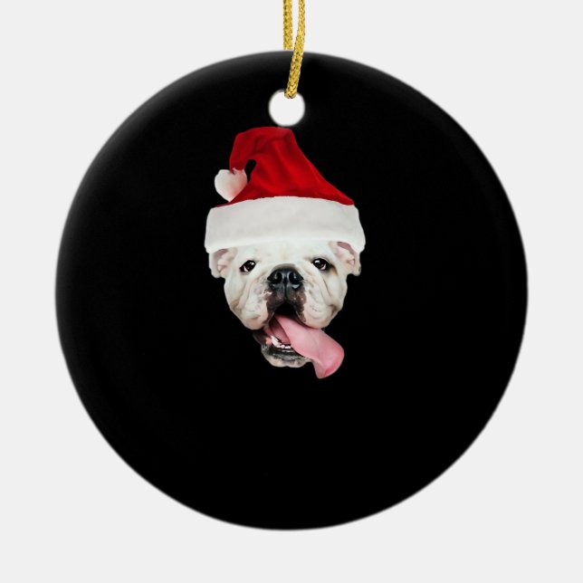 Bulldog Santa Essential T-Shirt Ceramic Ornament (Front)