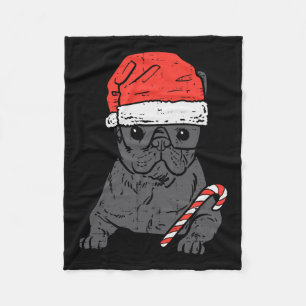 Bulldog Santa Frenchie Dog Christmas Xmas Women  Fleece Blanket