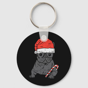 Bulldog Santa Frenchie Dog Christmas Xmas Women  Keychain