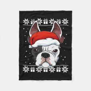 Bulldog Santa Hat Christmas Pajama Cute Dog Ugly X Fleece Blanket