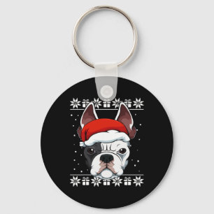 Bulldog Santa Hat Christmas Pajama Cute Dog Ugly X Keychain