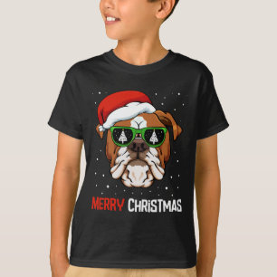Bulldog Santa Hat Christmas Pajama Dog X-mas Tree  T-Shirt