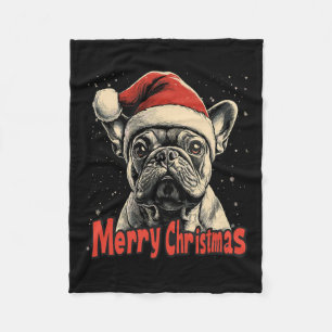 Bulldog Santa Hat Merry Christmas Xmas Dog Lover P Fleece Blanket