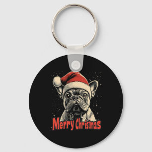 Bulldog Santa Hat Merry Christmas Xmas Dog Lover P Keychain