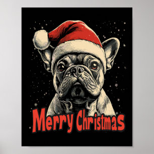 Bulldog Santa Hat Merry Christmas Xmas Dog Lover P Poster