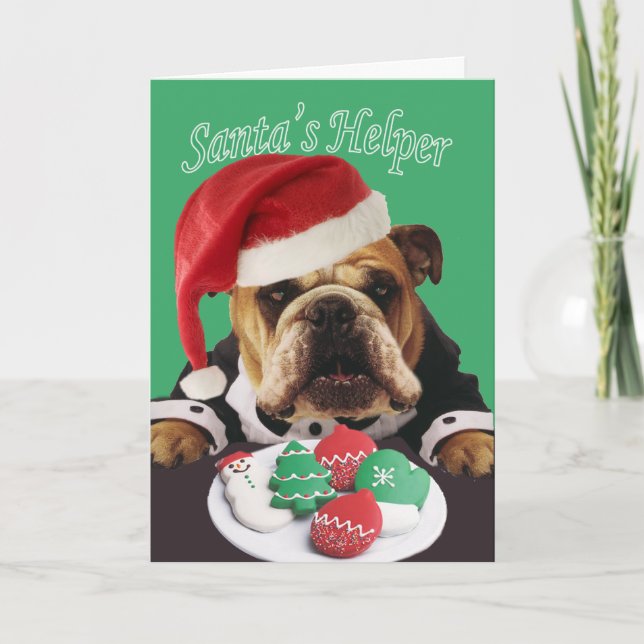 Bulldog Santa's Helper Christmas Cards (Front)