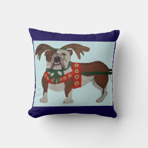 Bulldog Santa's Reindeer Throw Pillow