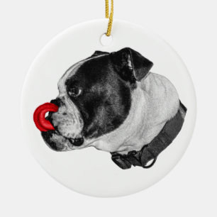 Bulldog Scarlet Tongue Charm Ceramic Ornament
