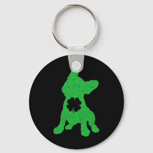 Bulldog Shamrock St Patrick Day Owner Frenchie Dog Keychain