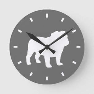 Bulldog Silhouette on Grey - Colour Customizable Round Clock