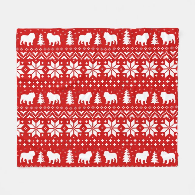 Bulldog Silhouettes Dogs Christmas Holiday Pattern Fleece Blanket (Front (Horizontal))