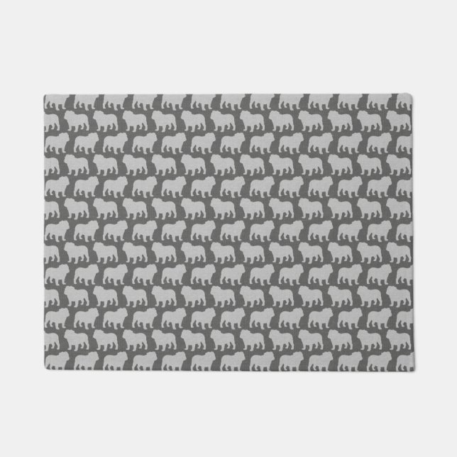 Bulldog Silhouettes Pattern | Dog Lover's Grey Doormat (Front)