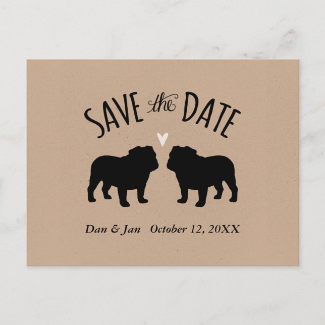 Bulldog Silhouettes Wedding Save the Date Announcement Postcard (Front)