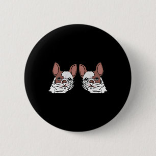 Bulldog Skeleton Hand On Breast Halloween Costume 2 Inch Round Button