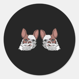 Bulldog Skeleton Hand On Breast Halloween Costume  Classic Round Sticker