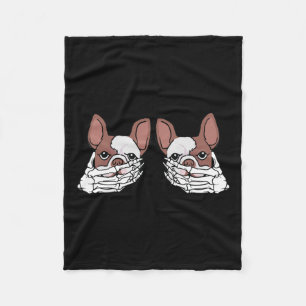Bulldog Skeleton Hand On Breast Halloween Costume Fleece Blanket