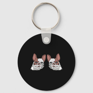 Bulldog Skeleton Hand On Breast Halloween Costume Keychain