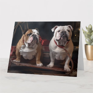 Bulldog Snowy Sleigh Christmas Decor Card