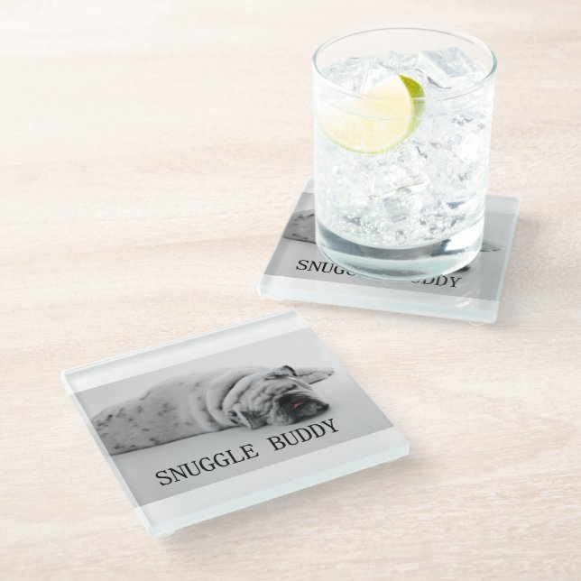 bulldog snuggle buddy glass coaster (Angled)