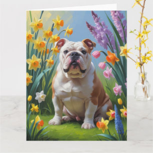 Bulldog Spring Flowers Painting Card