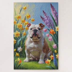 Bulldog Spring Flowers Painting Jigsaw Puzzle