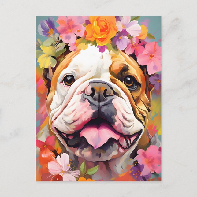 Bulldog Spring Flowers Postcard (Front)