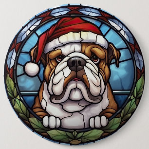Bulldog Stained Glass Christmas 6 Inch Round Button