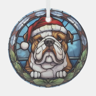 Bulldog Stained Glass Christmas Ornament