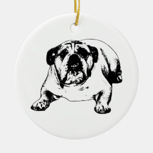 Bulldog strength in holiday calm ceramic ornament