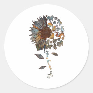 Bulldog Sunflower You Are My World Dog Themed Lady Classic Round Sticker