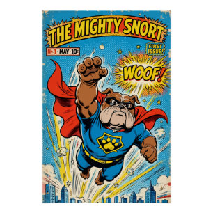 Bulldog Superhero Flying with Cape Poster
