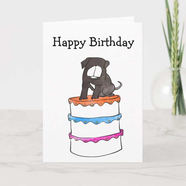 Bulldog sur une carte d'anniversaire de gâteau (Devant)