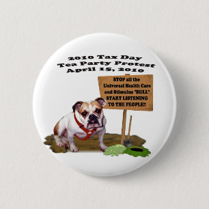 Bulldog Tax Day Tea Party Protest Button