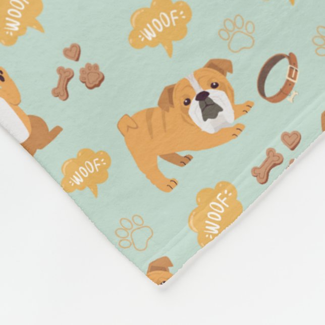 Bulldog Themed Pattern (Sage Green) Fleece Blanket (Corner)