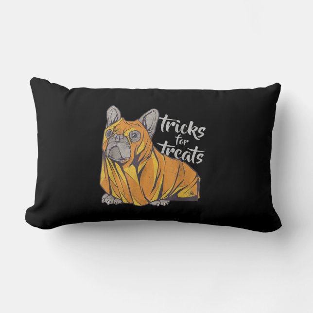 Bulldog Tricks For Treats Cute Halloween Bulldogs Lumbar Pillow (Front)