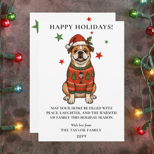 Bulldog Ugly Sweater Christmas Dog Santa Hat Holiday Card