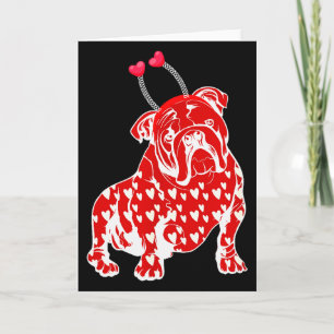 Bulldog Valentine Day Plaid Heart Pattern Dog Head Card