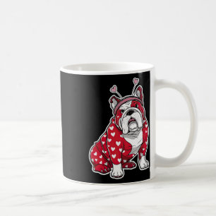 Bulldog Valentine Day Plaid Heart Pattern Dog Head Coffee Mug