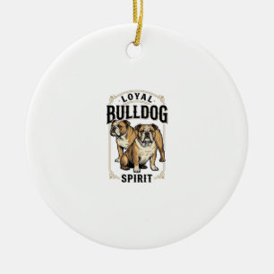 Bulldog Vintage Shirt Twin Bulldogs Engraving Tee_ Ceramic Ornament