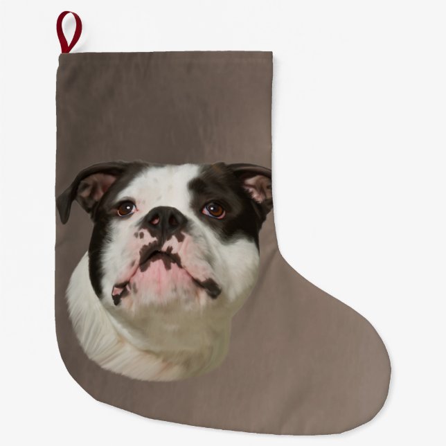 Bulldog Water Colour Art Painting Large Christmas Stocking (Front)