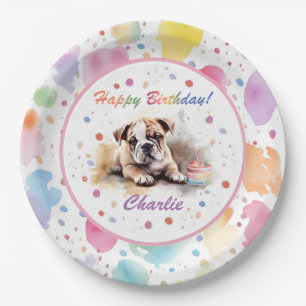 Bulldog Watercolor Paper Plate