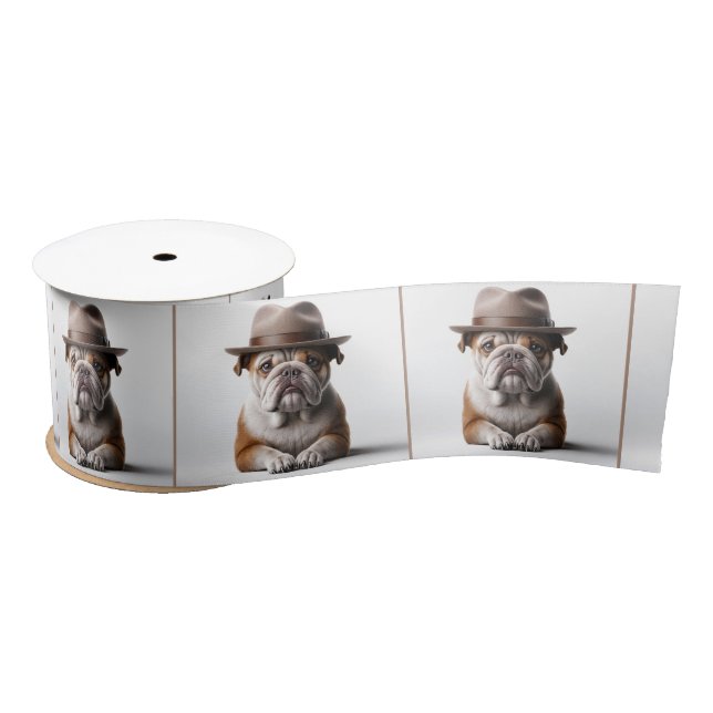 Bulldog Wearing a Fedora Satin Ribbon (Spool)