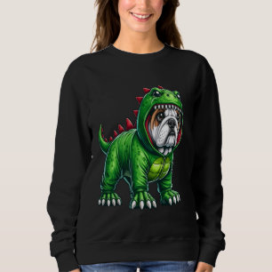 Bulldog Wearing Dinosaur Costume Halloween Cosplay Sweatshirt