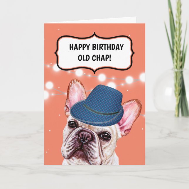 Bulldog wearing plaid hat British old chap humour Card (Front)