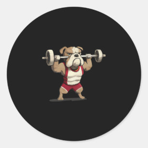 Bulldog Weightlifting Graphic Animal Fitness Gym F Classic Round Sticker