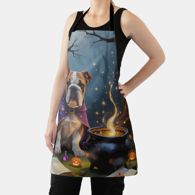Bulldog Whimsical Halloween Painting Apron (Insitu)