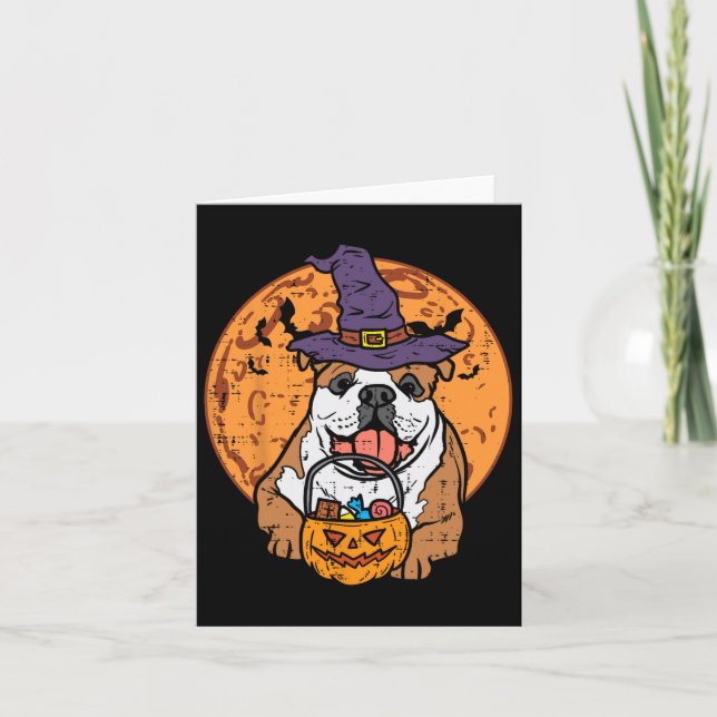 Bulldog Witch Hat Moon Jack O Lantern Halloween Do Card (Front)
