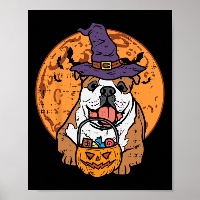 Bulldog Witch Hat Moon Jack O Lantern Halloween Do Poster (Front)