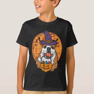 Bulldog Witch Hat Moon Jack O Lantern Halloween Do T-Shirt