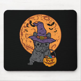 Bulldog Witch Moon Pumpkin Halloween Frenchie Dog  Mouse Pad